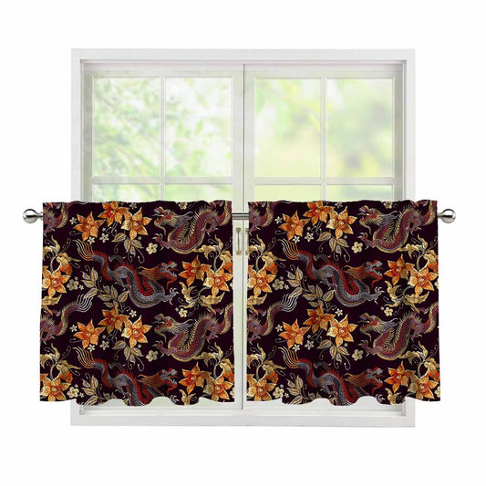 Vintage Dragon Flower Pattern Print Tier Curtains