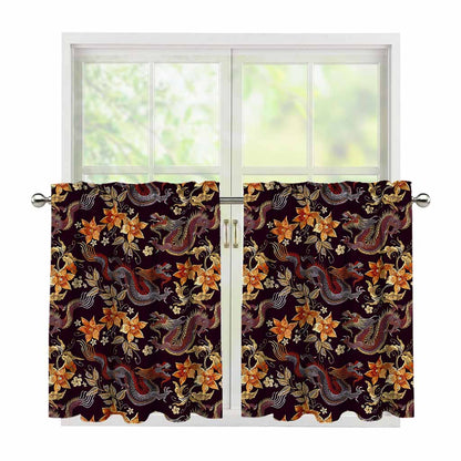Vintage Dragon Flower Pattern Print Tier Curtains