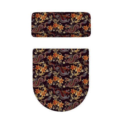Vintage Dragon Flower Pattern Print Toilet Lid And Tank Cover Set