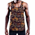 Vintage Dragon Flower Pattern Print Men's Workout Tank Top