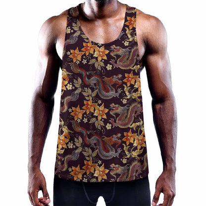 Vintage Dragon Flower Pattern Print Training Tank Top
