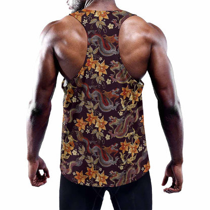 Vintage Dragon Flower Pattern Print Training Tank Top