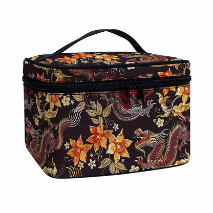 Vintage Dragon Flower Pattern Print Travel Makeup Bag