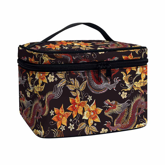 Vintage Dragon Flower Pattern Print Travel Makeup Bag