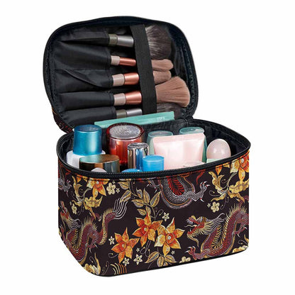 Vintage Dragon Flower Pattern Print Travel Makeup Bag