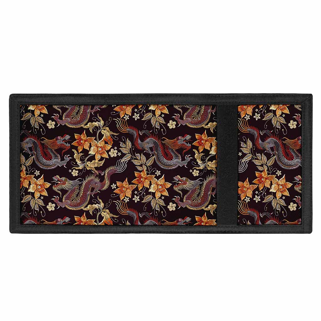 Vintage Dragon Flower Pattern Print Trifold Wallet