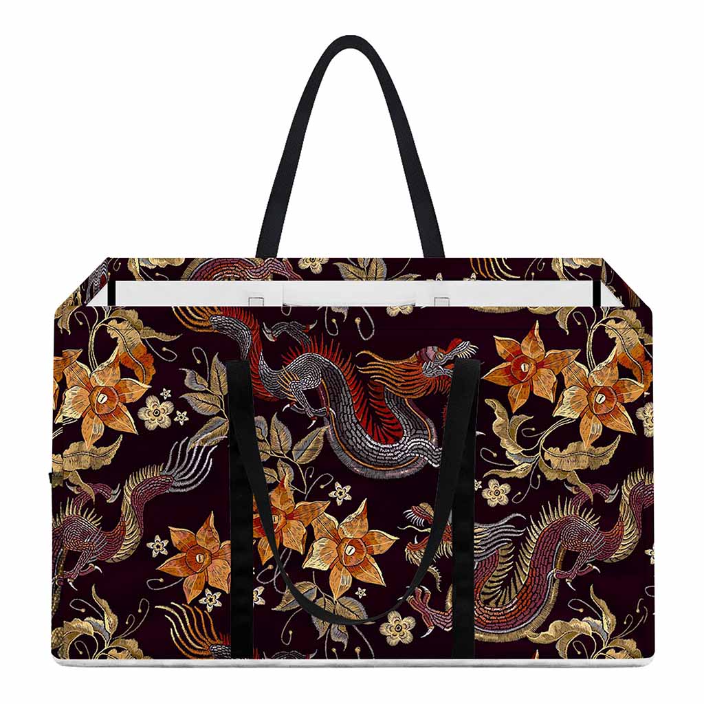 Vintage Dragon Flower Pattern Print Utility Tote Bag