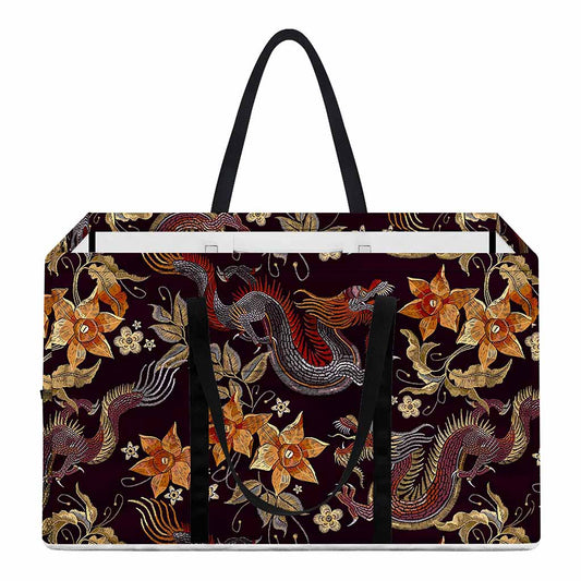 Vintage Dragon Flower Pattern Print Utility Tote Bag