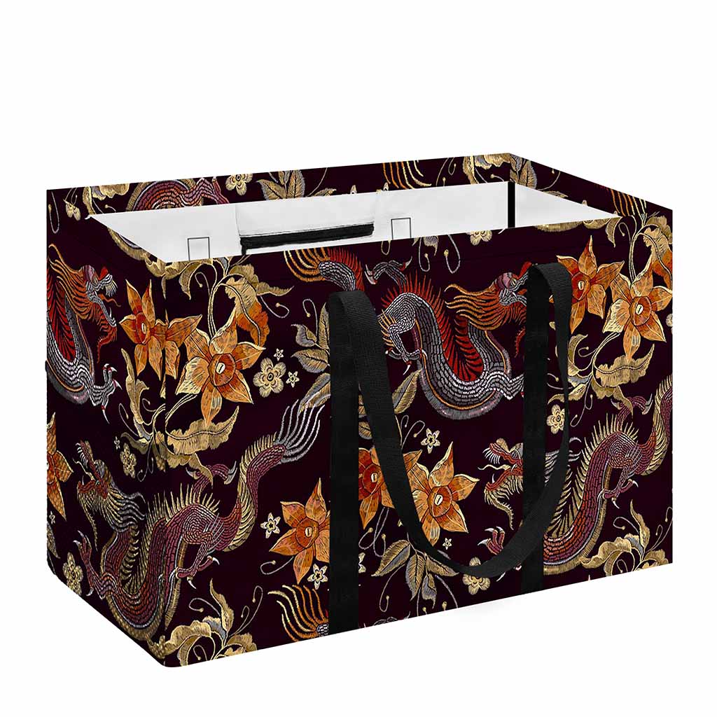 Vintage Dragon Flower Pattern Print Utility Tote Bag