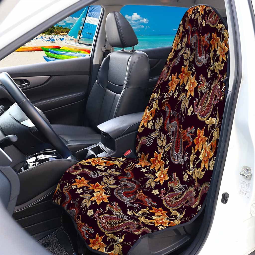 Vintage Dragon Flower Pattern Print Waterproof Car Seat Cover