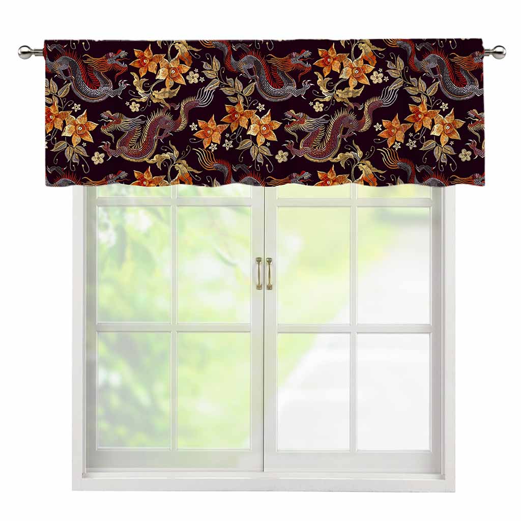 Vintage Dragon Flower Pattern Print Window Valance