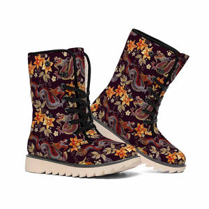 Vintage Dragon Flower Pattern Print Winter Boots