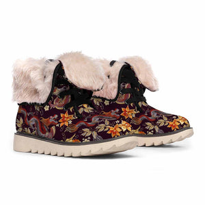 Vintage Dragon Flower Pattern Print Winter Boots