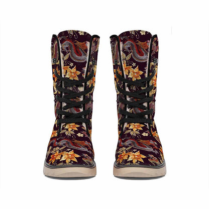 Vintage Dragon Flower Pattern Print Winter Boots
