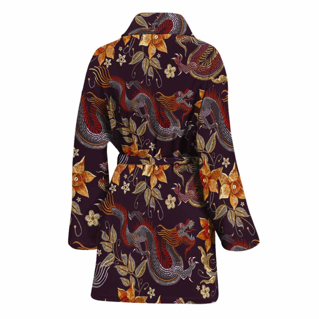 Vintage Dragon Flower Pattern Print Women's Bathrobe