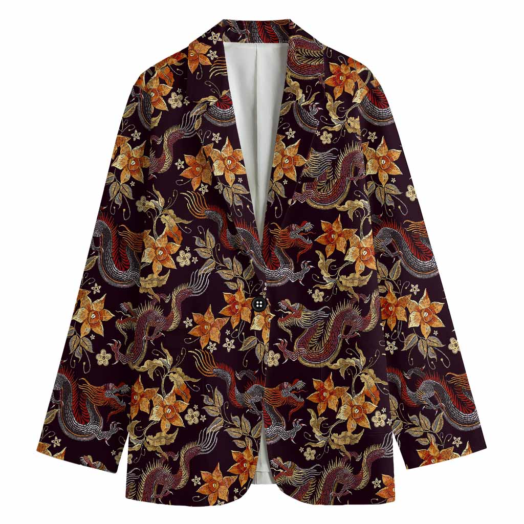 Vintage Dragon Flower Pattern Print Women's Blazer