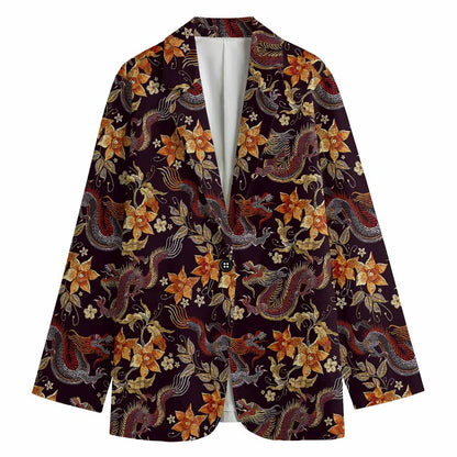 Vintage Dragon Flower Pattern Print Women's Blazer
