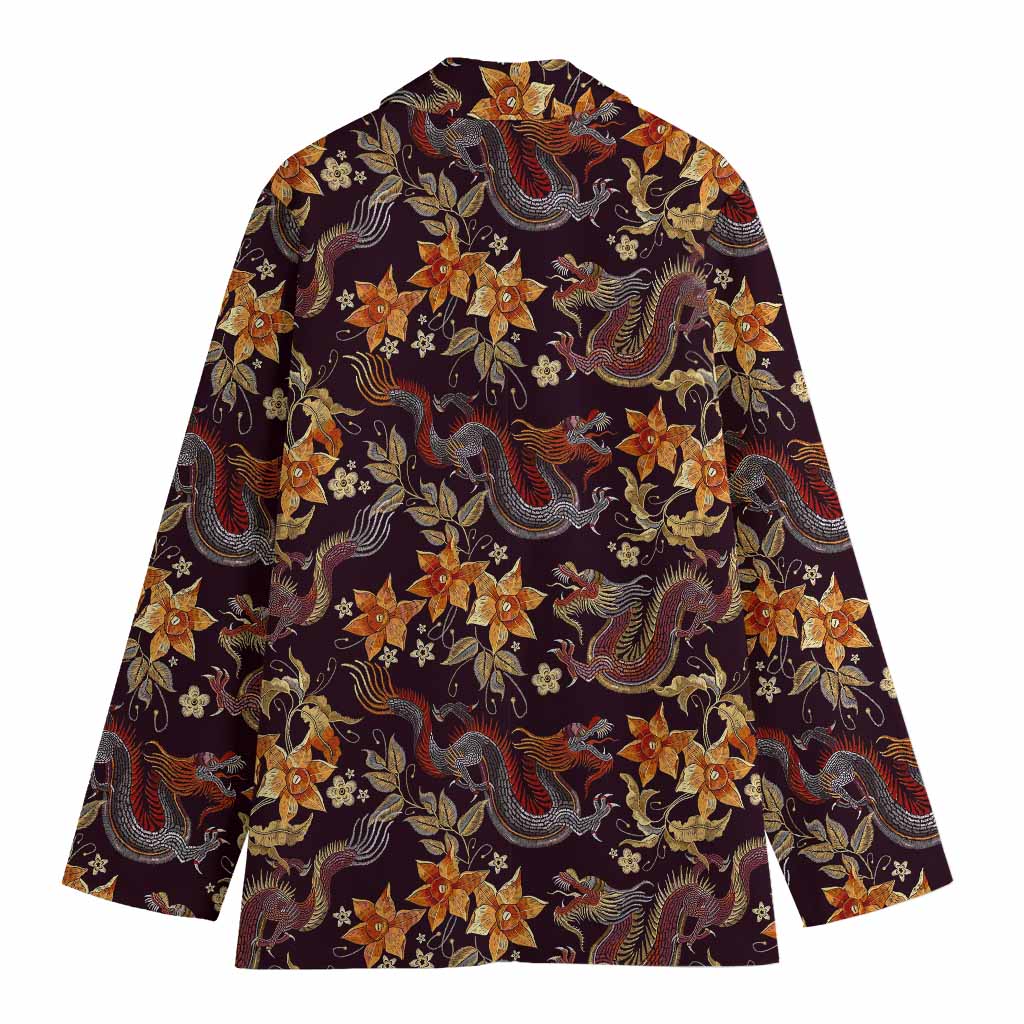 Vintage Dragon Flower Pattern Print Women's Blazer