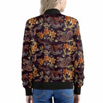 Vintage Dragon Flower Pattern Print Women's Bomber Jacket