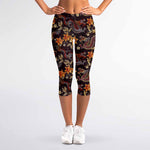 Vintage Dragon Flower Pattern Print Women's Capri Leggings