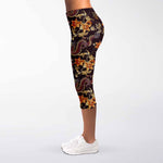 Vintage Dragon Flower Pattern Print Women's Capri Leggings