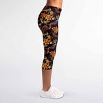 Vintage Dragon Flower Pattern Print Women's Capri Leggings