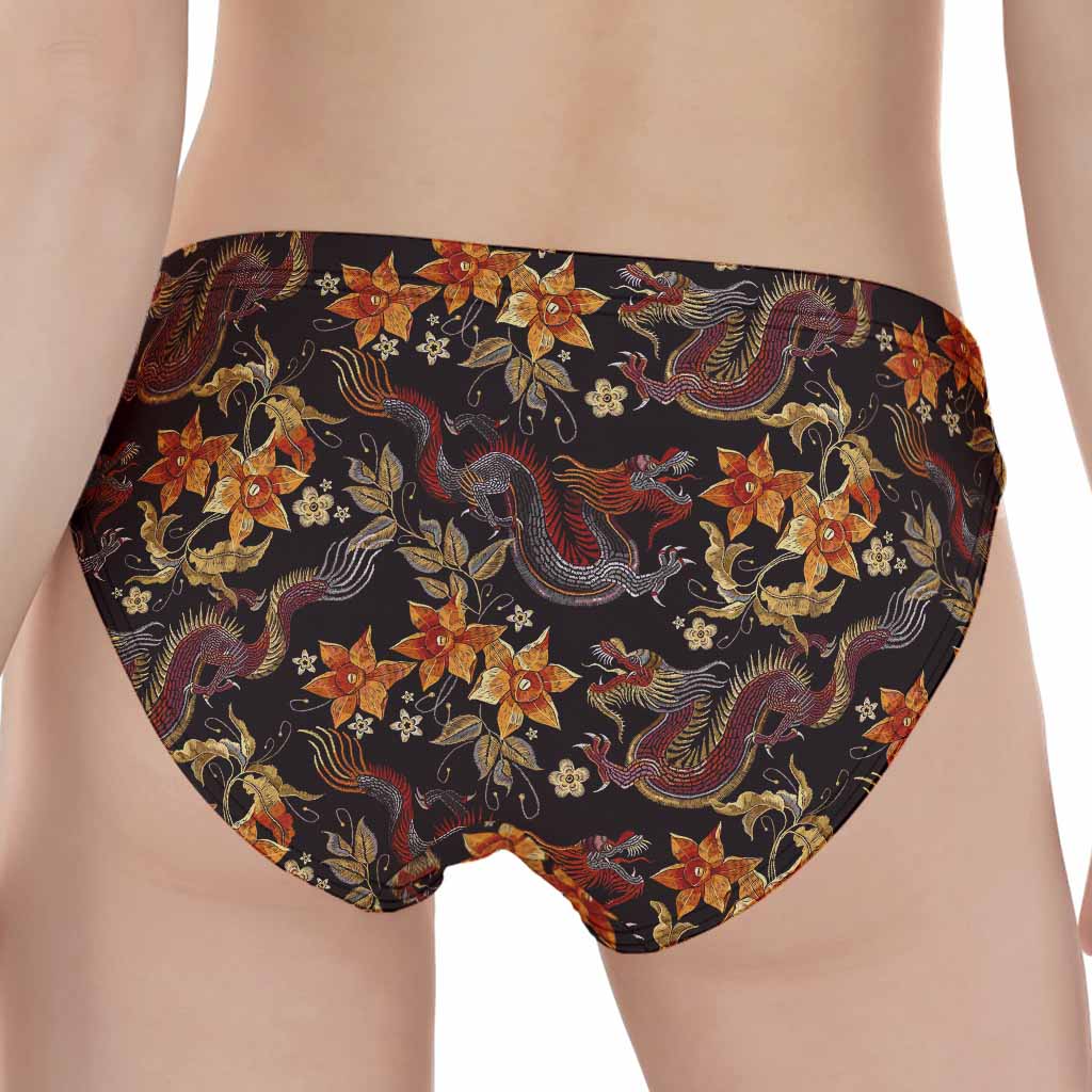 Vintage Dragon Flower Pattern Print Women's Panties