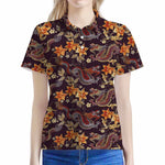 Vintage Dragon Flower Pattern Print Women's Polo Shirt