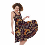Vintage Dragon Flower Pattern Print Women's Sleeveless Dress