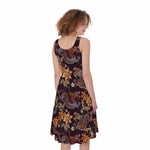 Vintage Dragon Flower Pattern Print Women's Sleeveless Dress