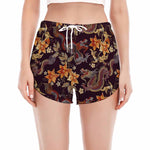 Vintage Dragon Flower Pattern Print Women's Split Running Shorts