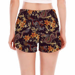 Vintage Dragon Flower Pattern Print Women's Split Running Shorts