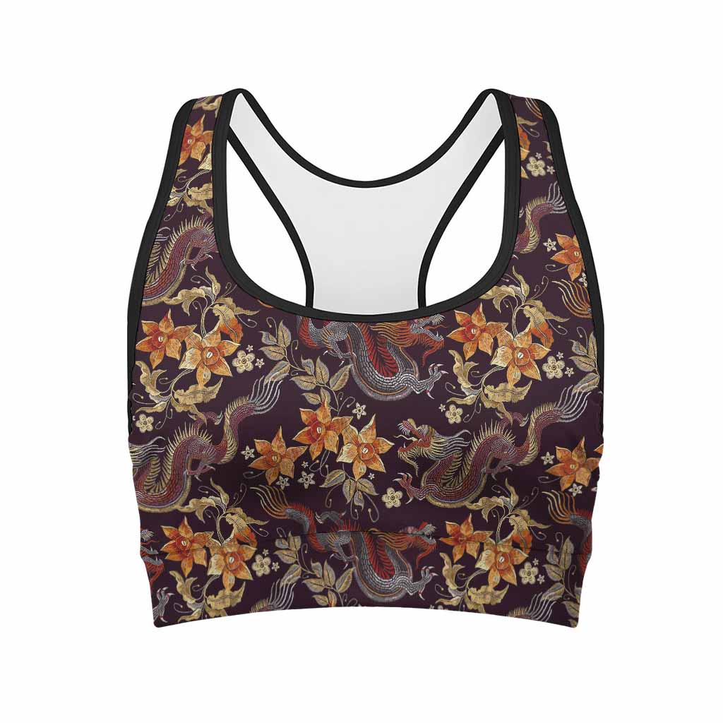 Vintage Dragon Flower Pattern Print Women's Sports Bra