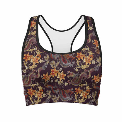 Vintage Dragon Flower Pattern Print Women's Sports Bra