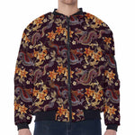 Vintage Dragon Flower Pattern Print Zip Sleeve Bomber Jacket