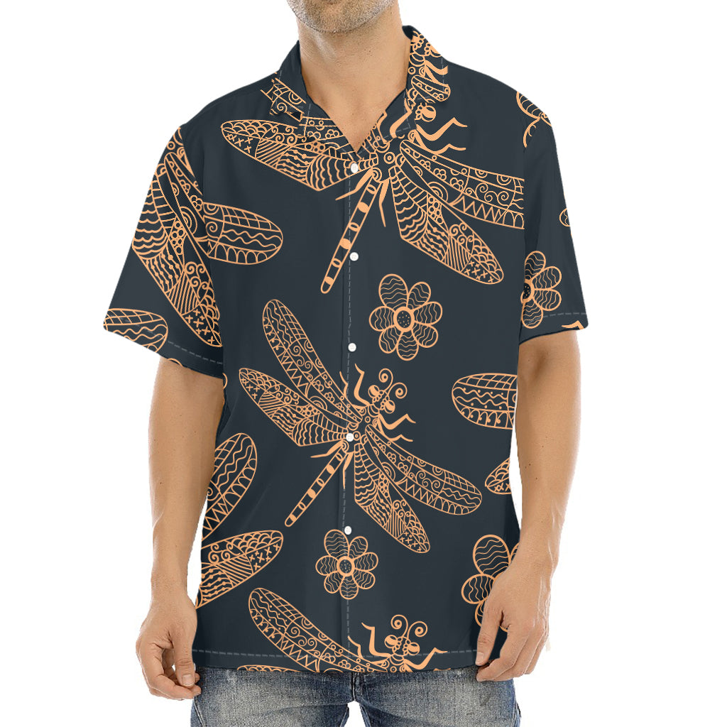 Vintage Dragonfly Pattern Print Aloha Shirt