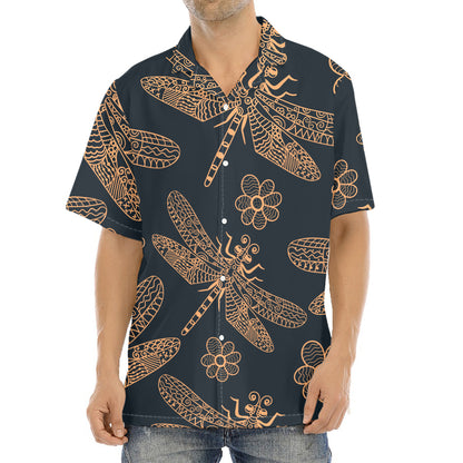 Vintage Dragonfly Pattern Print Aloha Shirt