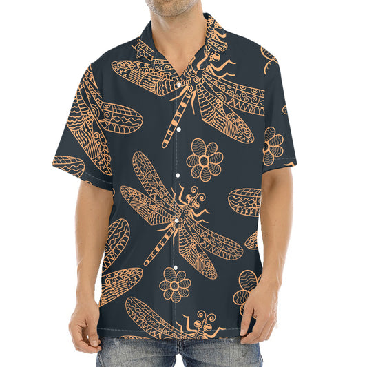 Vintage Dragonfly Pattern Print Aloha Shirt