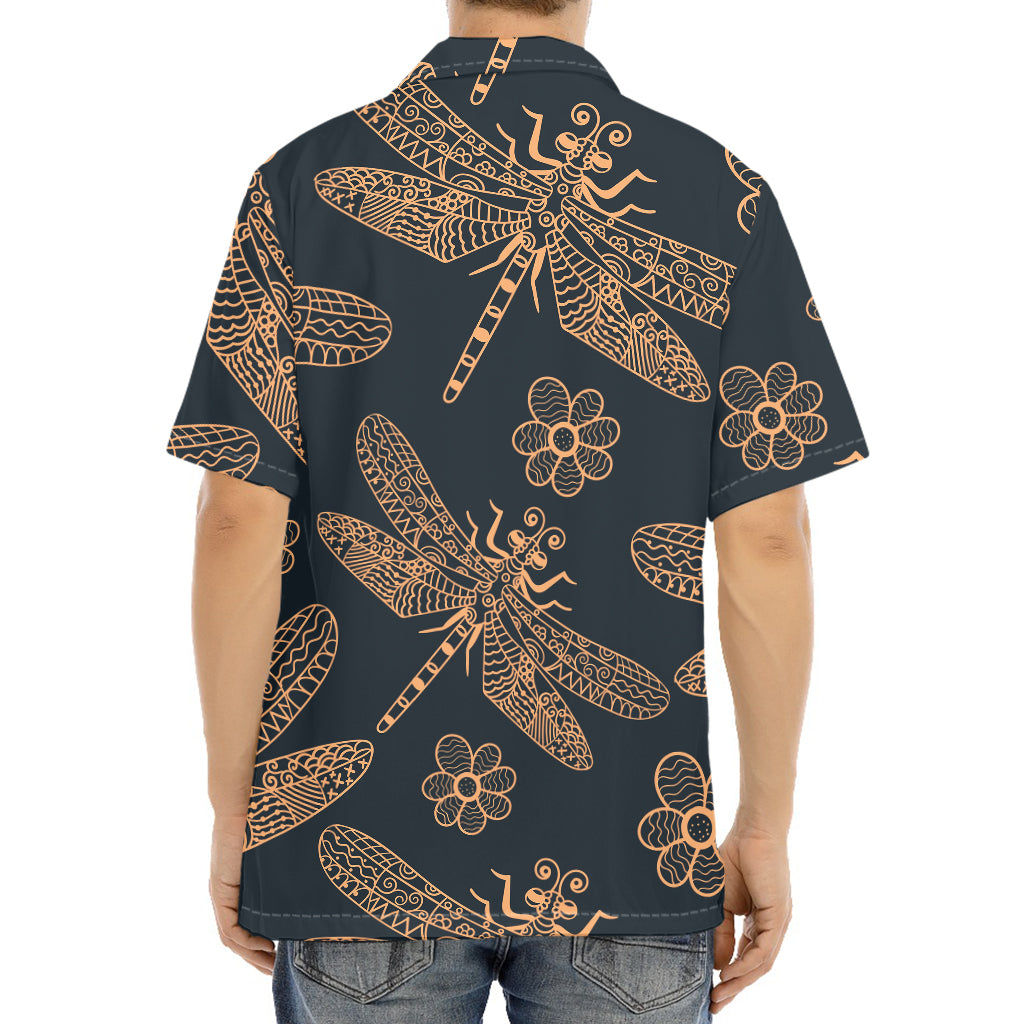 Vintage Dragonfly Pattern Print Aloha Shirt