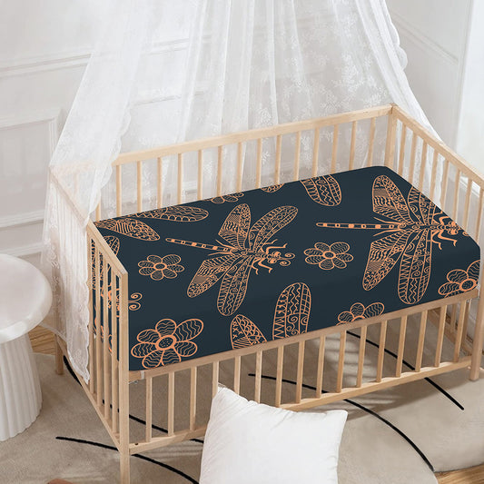 Vintage Dragonfly Pattern Print Baby Crib Sheet