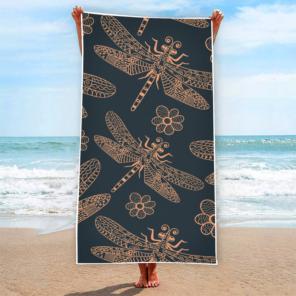 Vintage Dragonfly Pattern Print Beach Towel