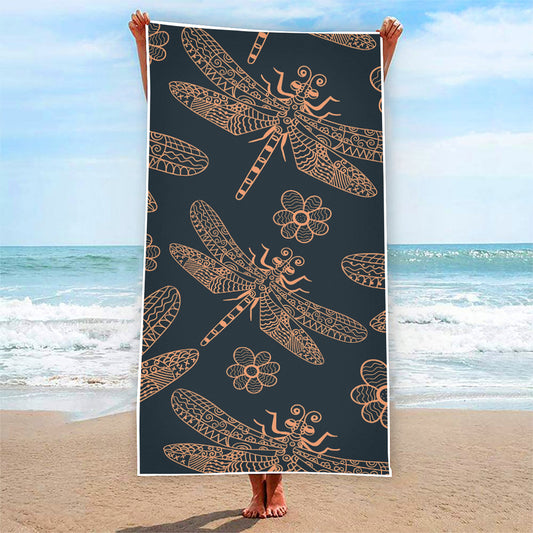 Vintage Dragonfly Pattern Print Beach Towel