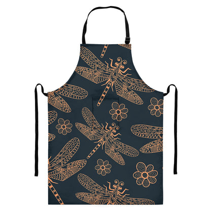 Vintage Dragonfly Pattern Print Bib Apron With Pocket