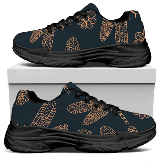 Vintage Dragonfly Pattern Print Black Chunky Shoes