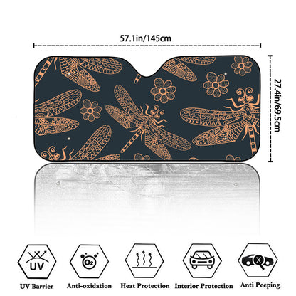 Vintage Dragonfly Pattern Print Car Windshield Sun Shade
