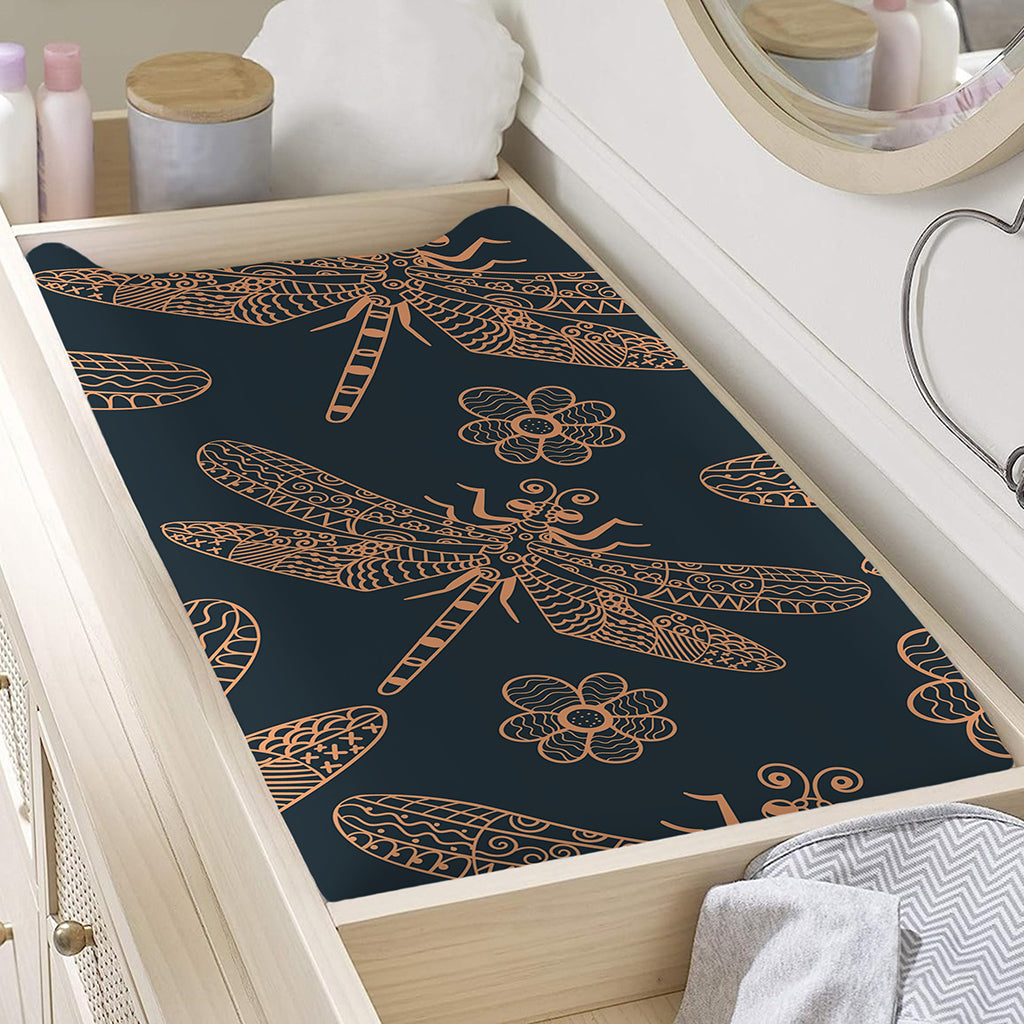 Vintage Dragonfly Pattern Print Changing Pad Cover