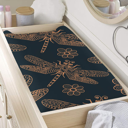 Vintage Dragonfly Pattern Print Changing Pad Cover