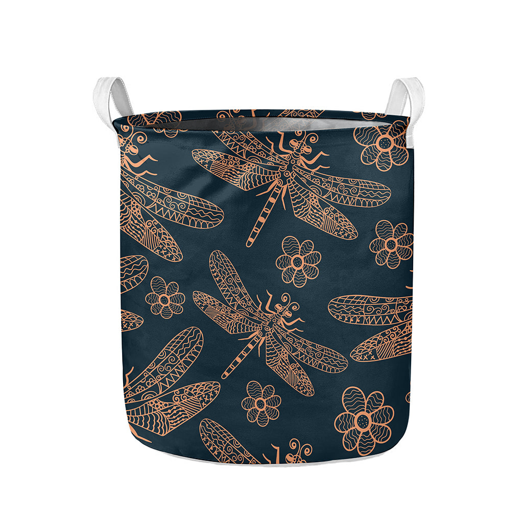 Vintage Dragonfly Pattern Print Collapsible Laundry Basket