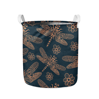 Vintage Dragonfly Pattern Print Collapsible Laundry Basket