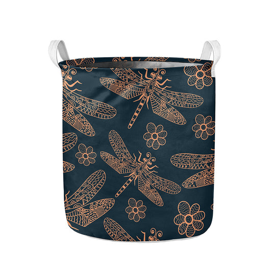 Vintage Dragonfly Pattern Print Collapsible Laundry Basket